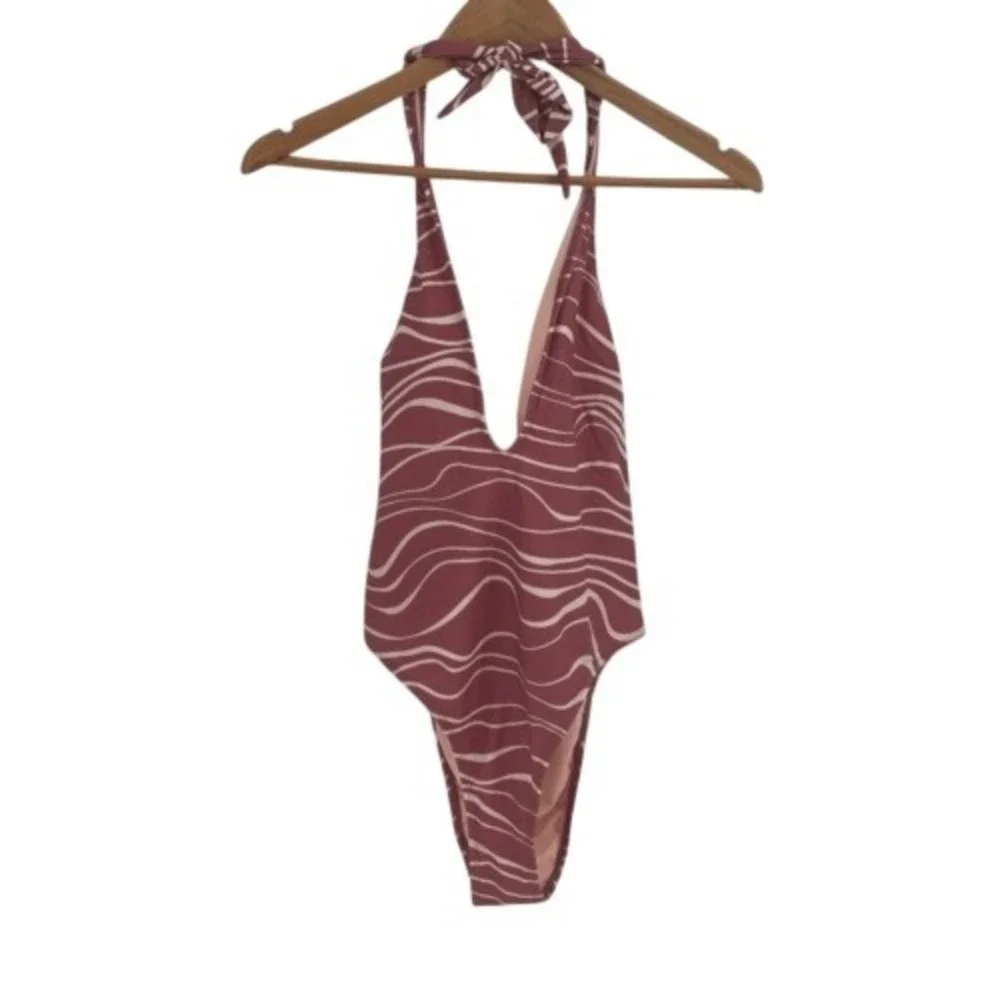 Cupshe Swimsuit One Piece Halter Women's‎ Size Medium Pink White New